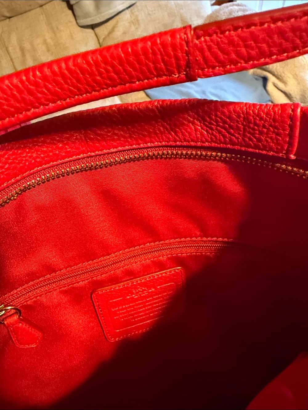Coach Pebbled Leather Crossbody Bag in Bright Red - Picture 6 of 9